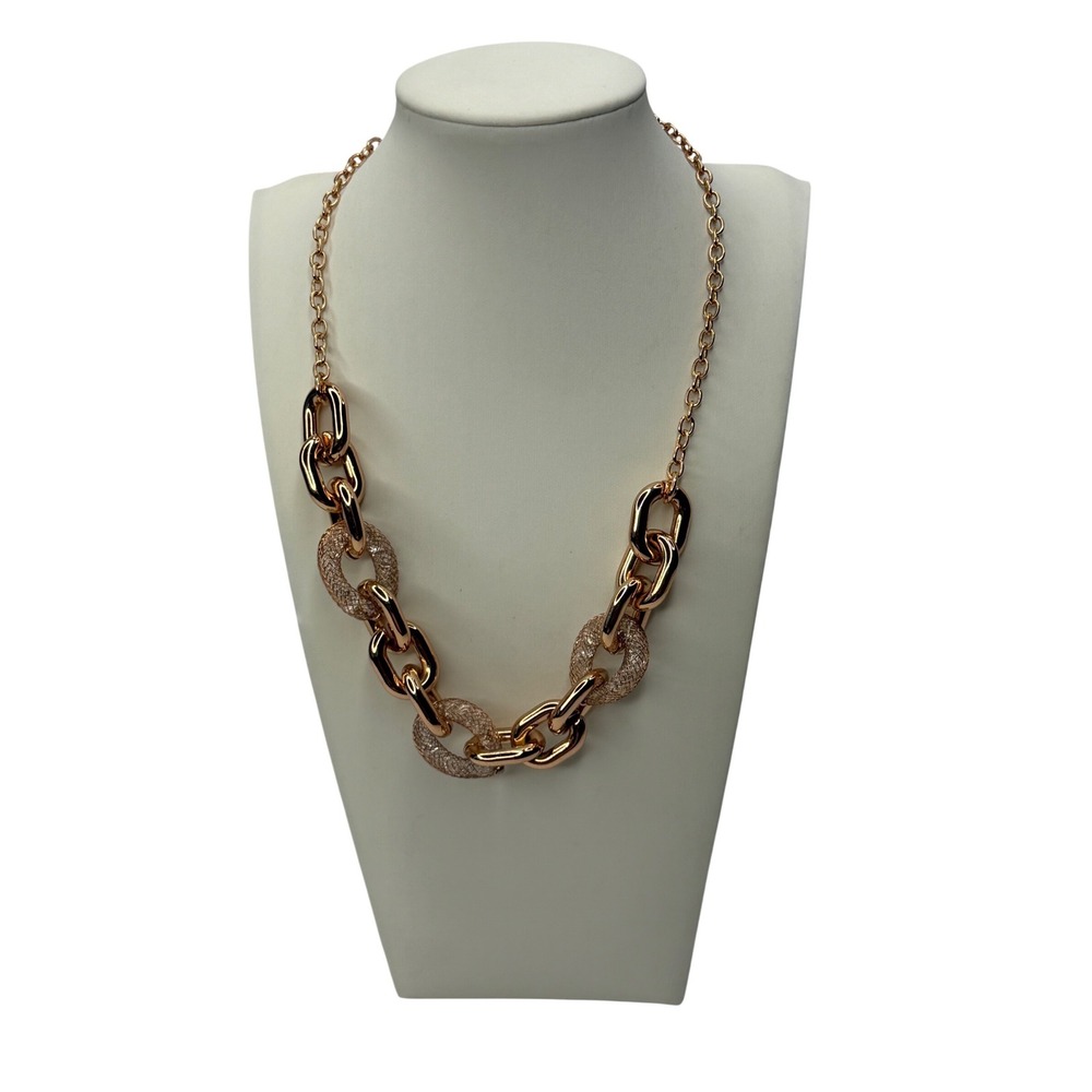 SHB Rose Gold Tone Chunky Mesh Link Statement Necklace Adjustable‎ Glam Chic